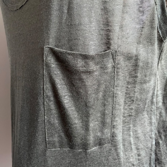 Massimo Dutti 100% Linen Sleeveless Top Oversized Coated Tee Pocket Khaki Green - Picture 11 of 15
